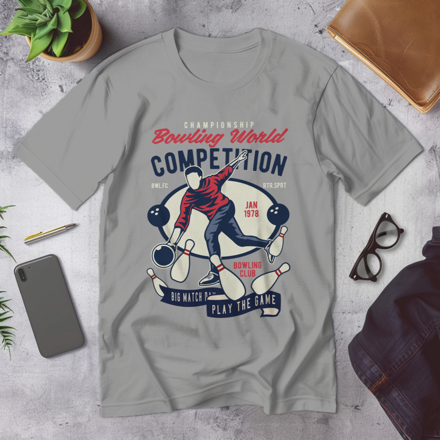 Round Neck Bowling T-shirt for Men