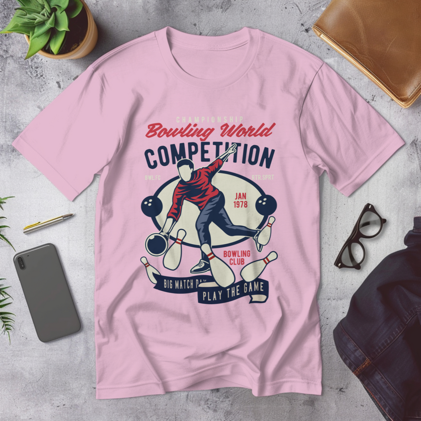 Round Neck Bowling T-shirt for Men
