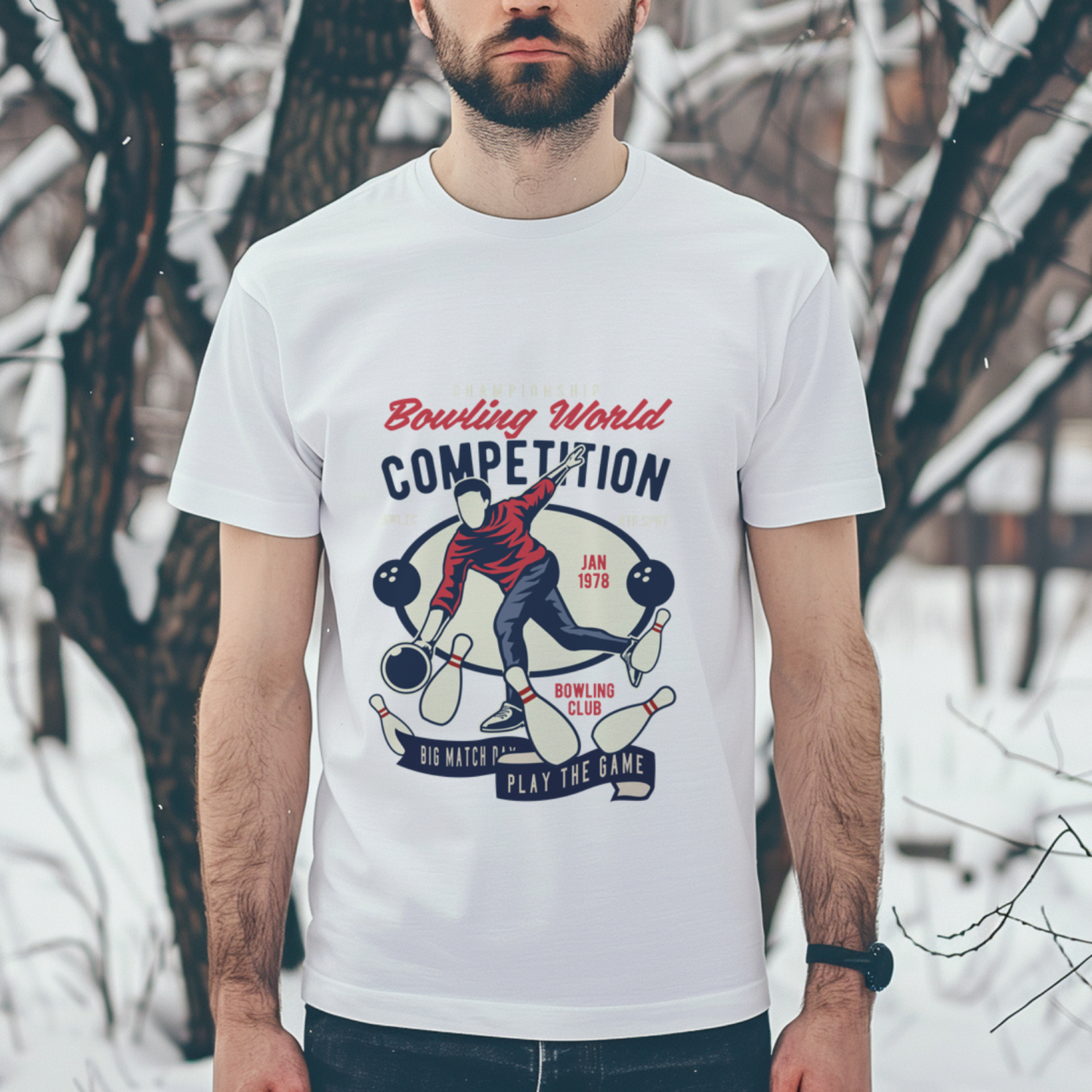Round Neck Bowling T-shirt for Men