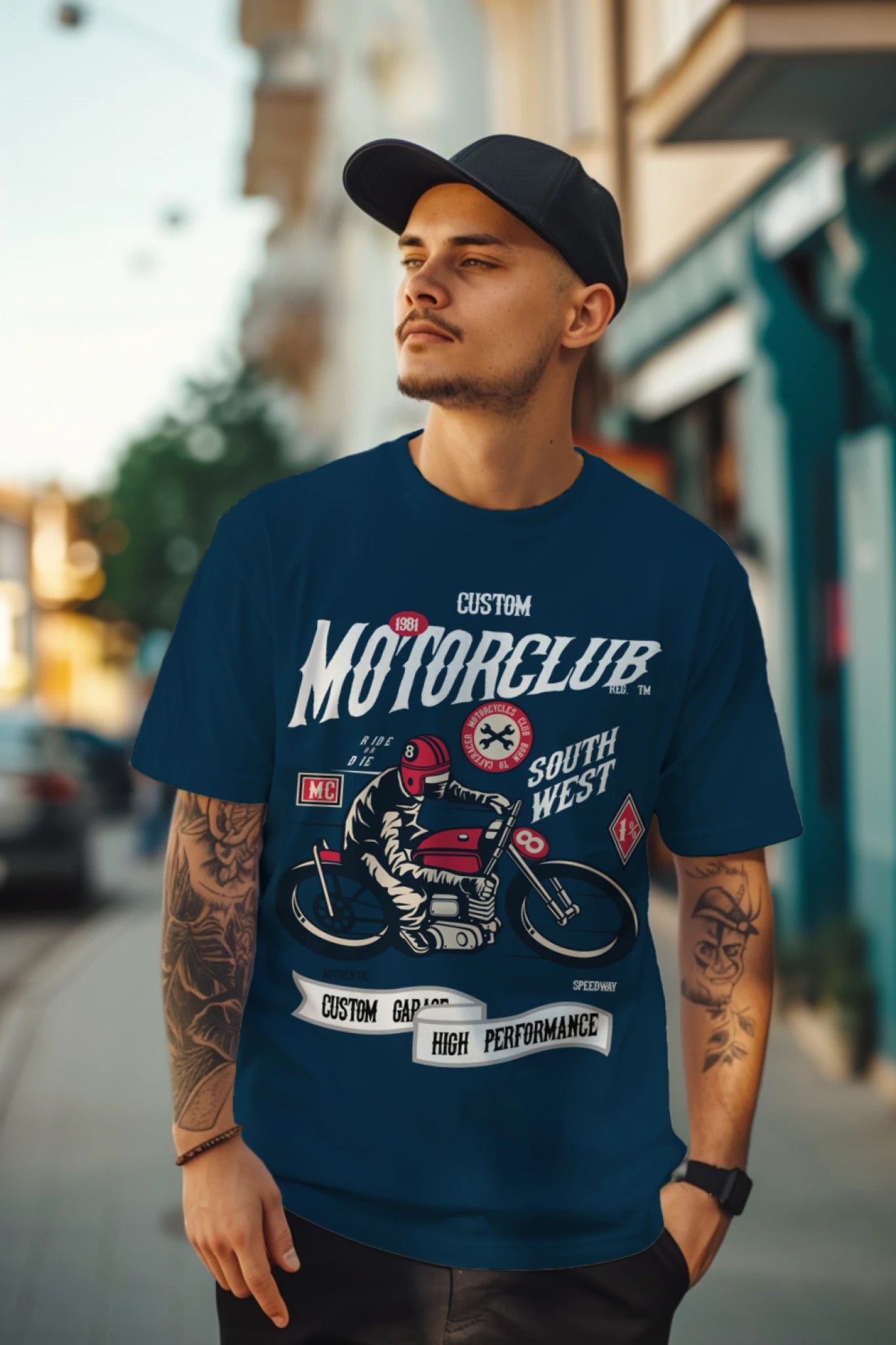 Motorcycle Print T-shirt for Men