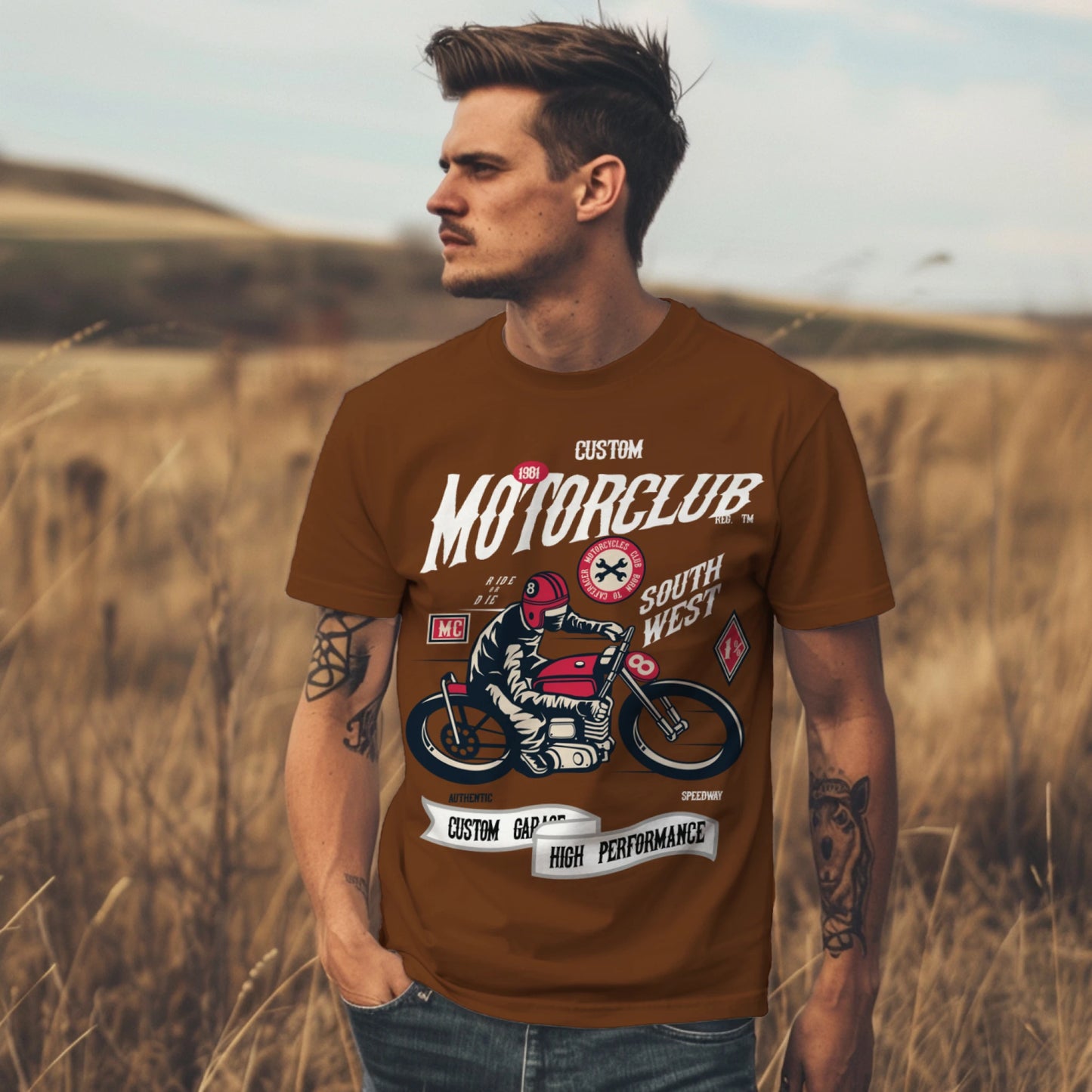 Motorcycle Print T-shirt for Men