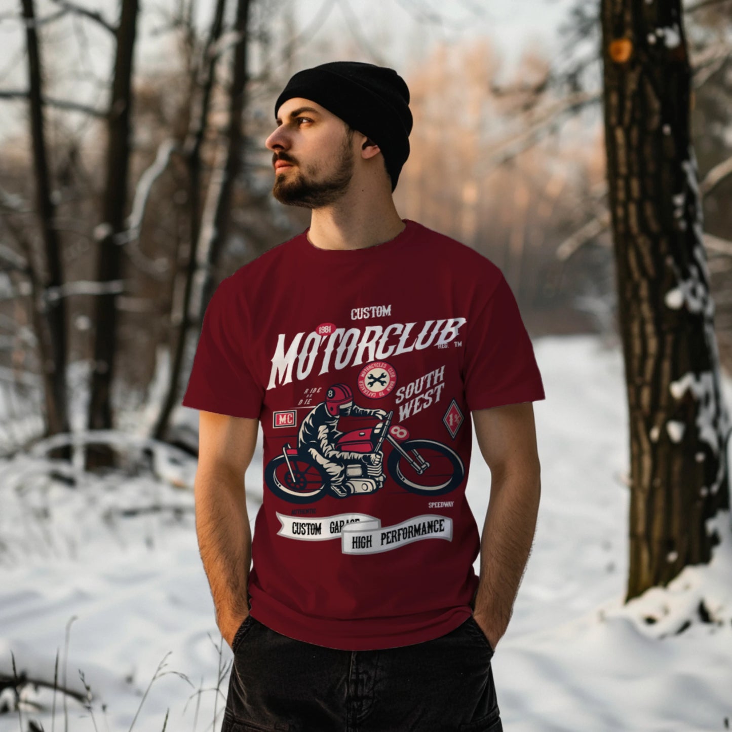 Motorcycle Print T-shirt for Men