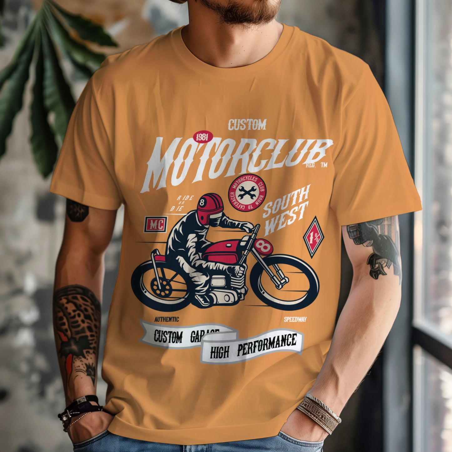 Motorcycle Print T-shirt for Men