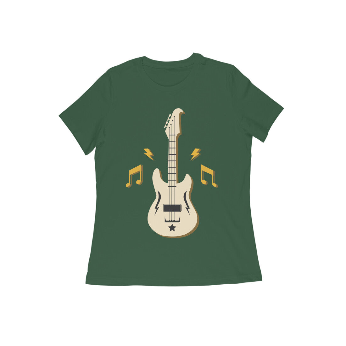 Round Neck Guitar Printed T-shirt for Women