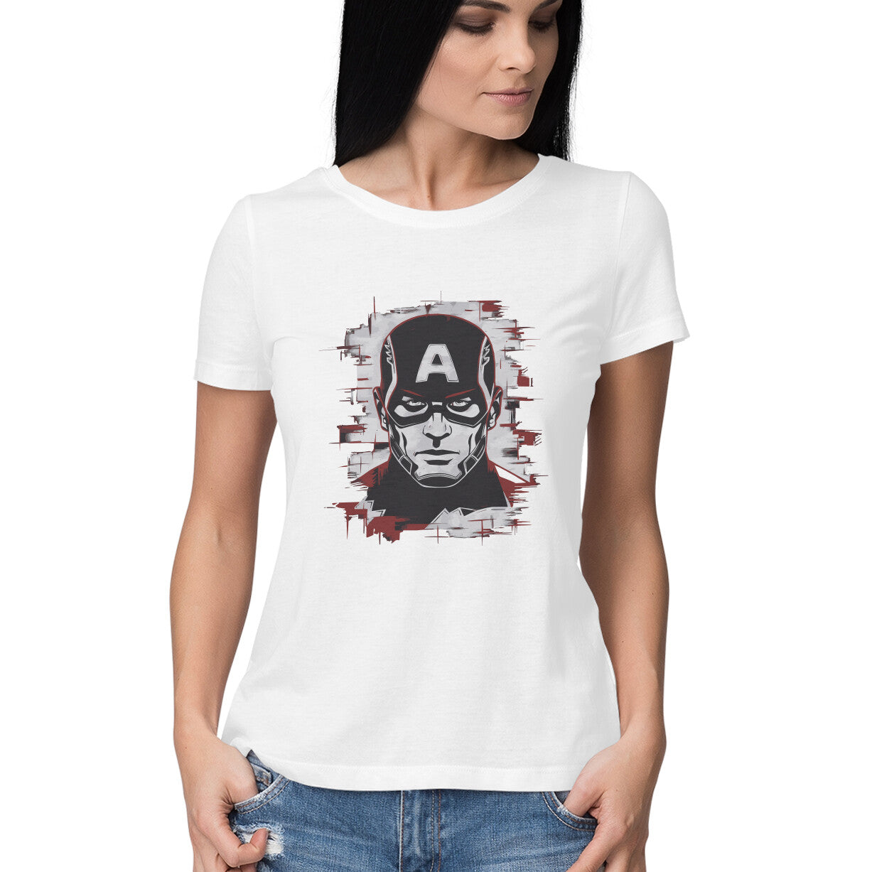 Captain America Round Neck T-Shirt for Women