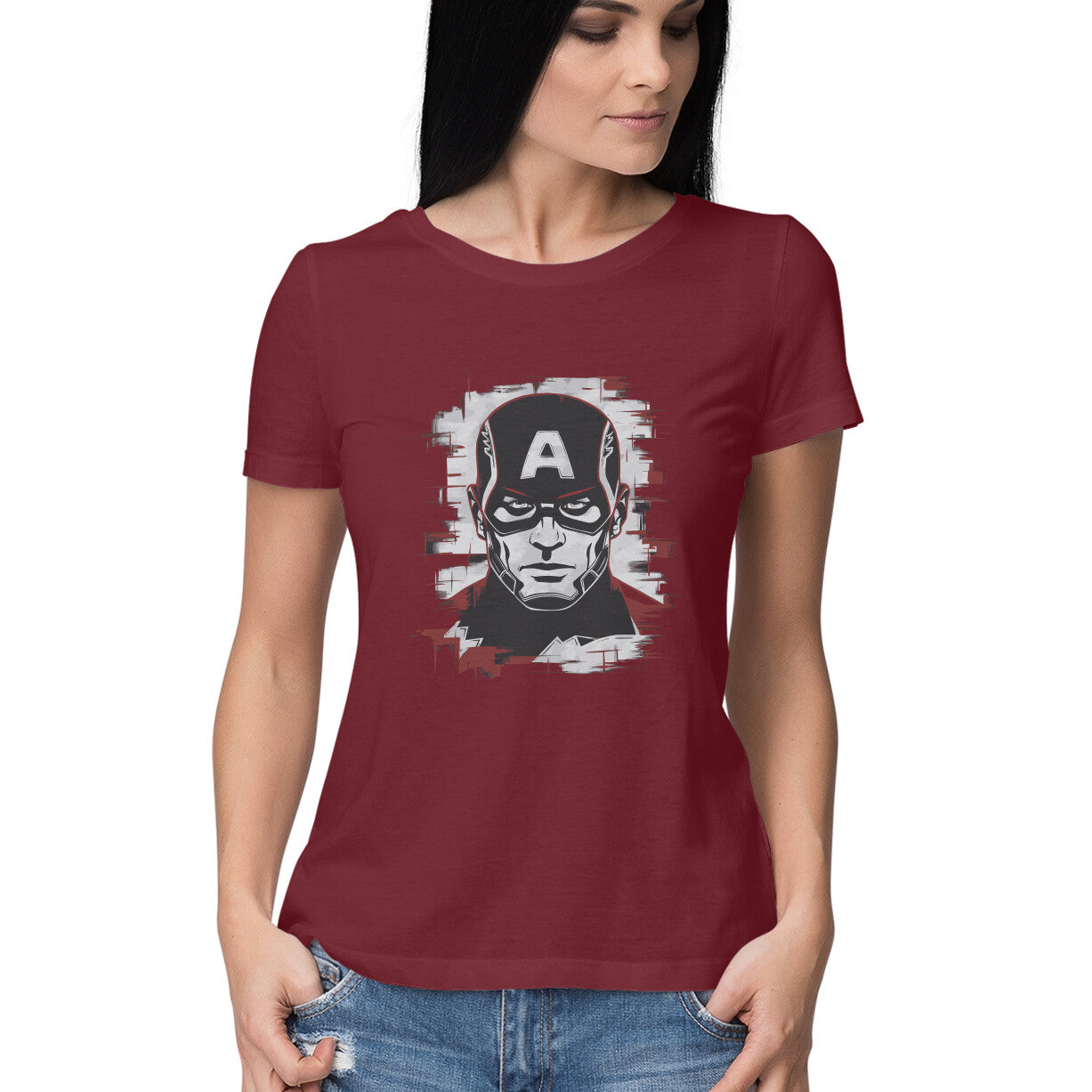 Captain America Round Neck T-Shirt for Women