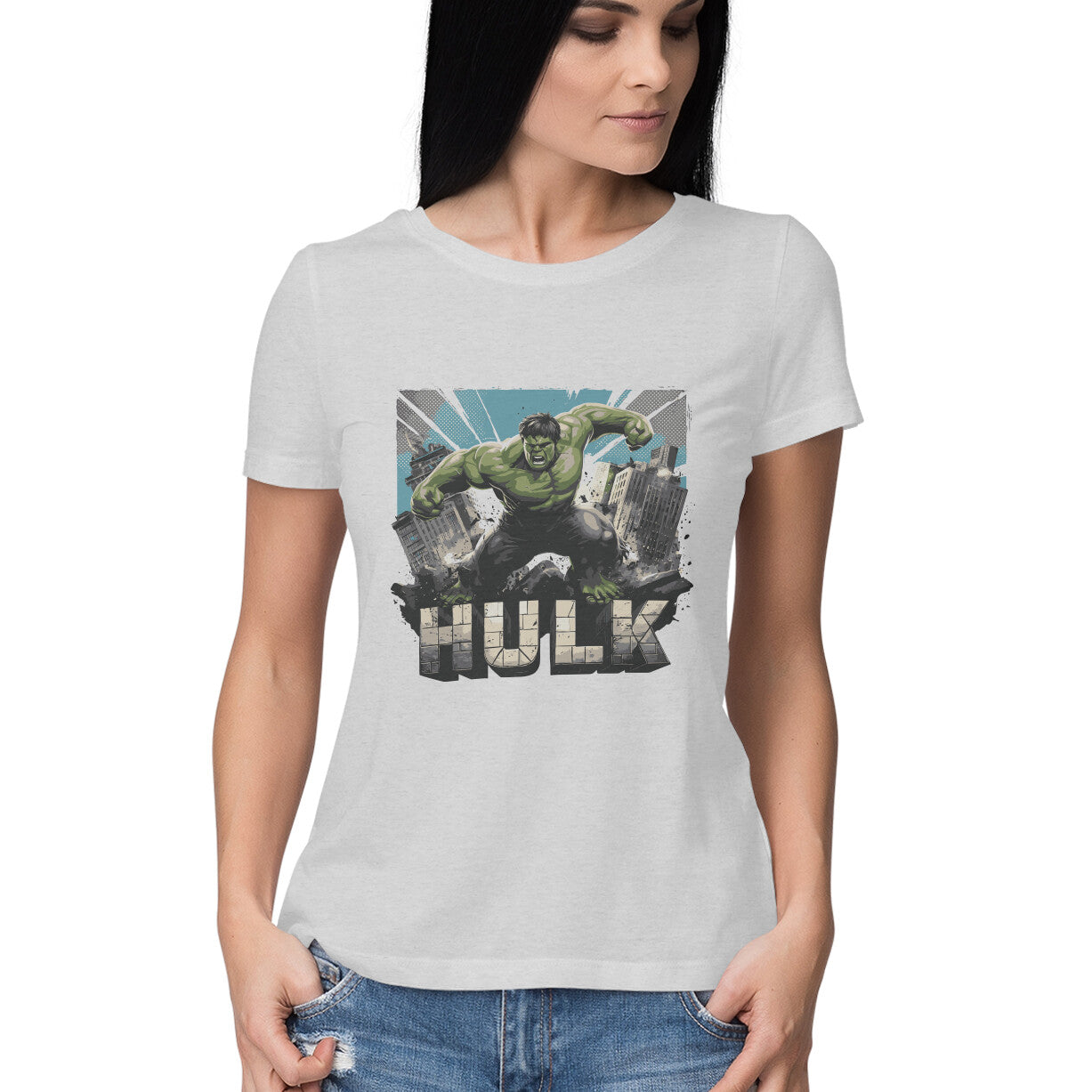 Round Neck Hulk Printed T-shirt for Women