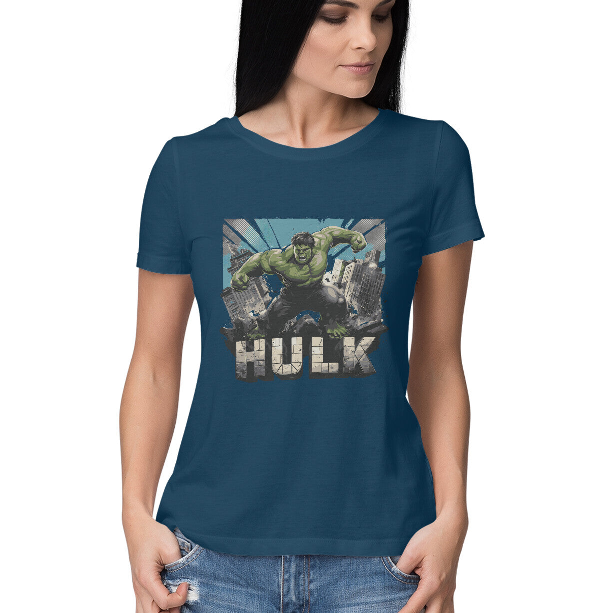 Round Neck Hulk Printed T-shirt for Women