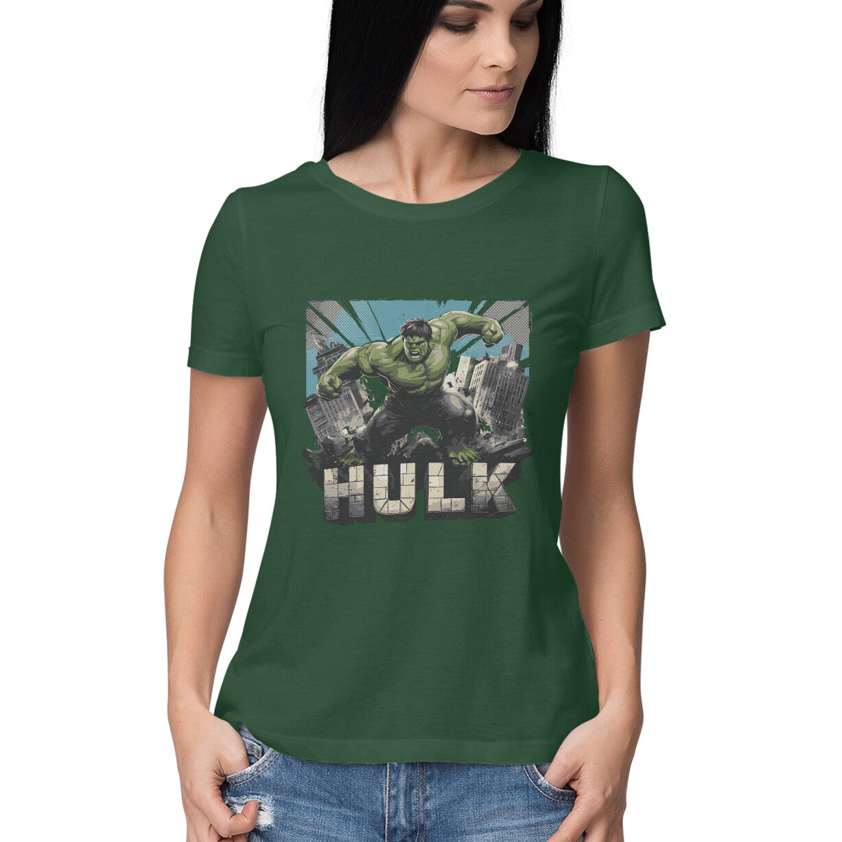 Round Neck Hulk Printed T-shirt for Women