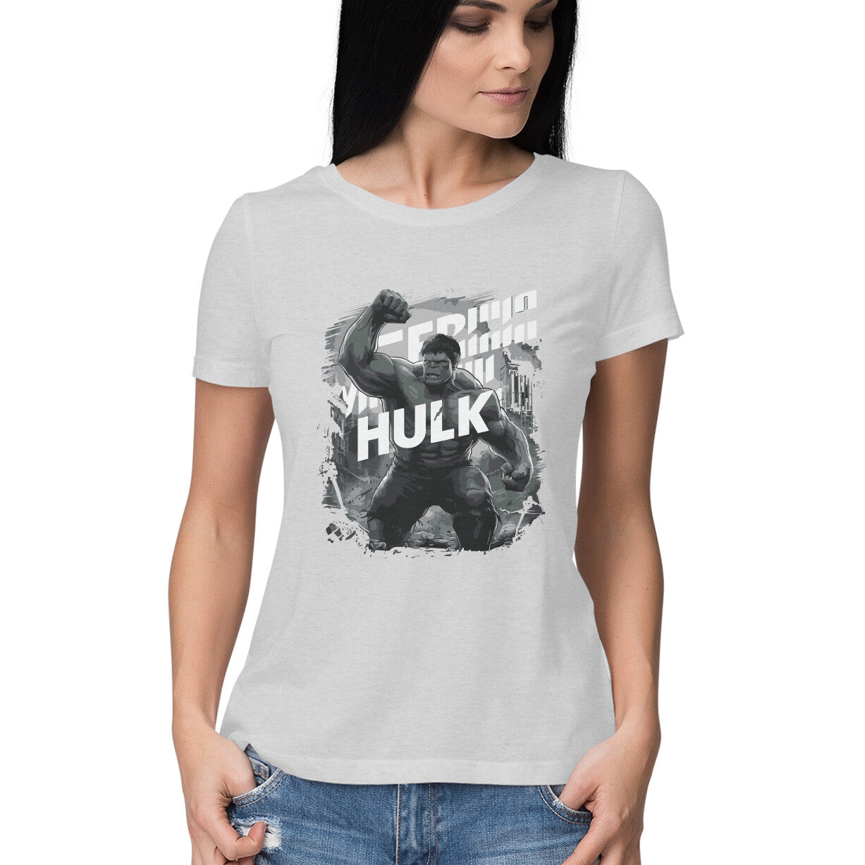Half Sleeve Hulk Printed T-Shirt for Women