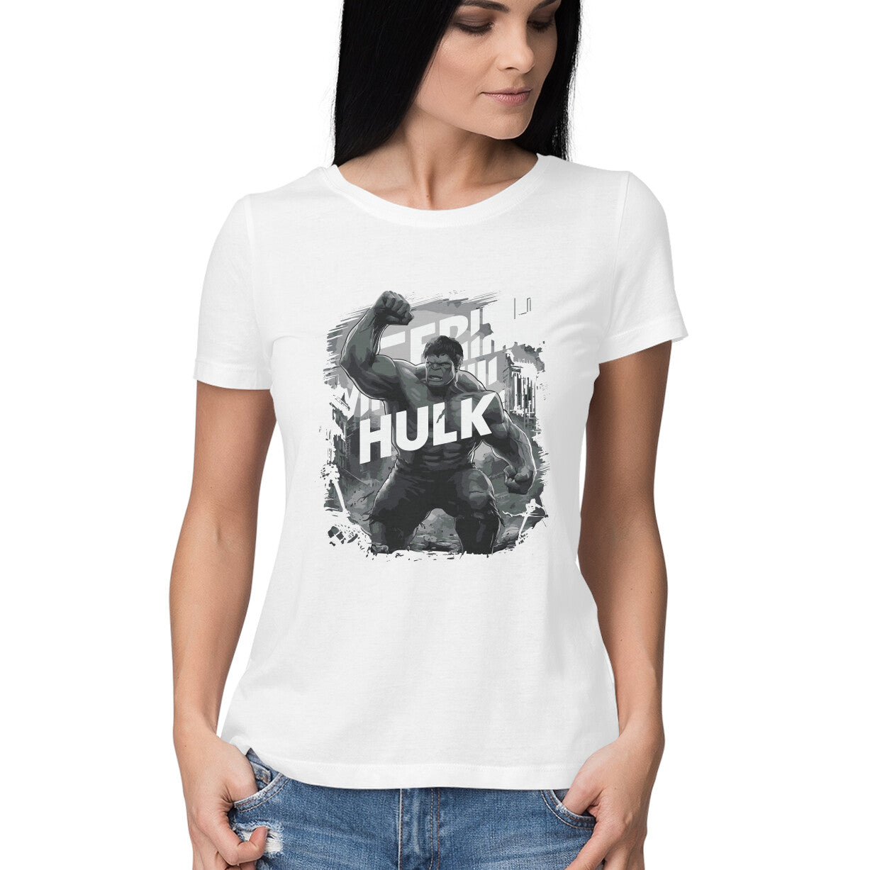 Half Sleeve Hulk Printed T-Shirt for Women