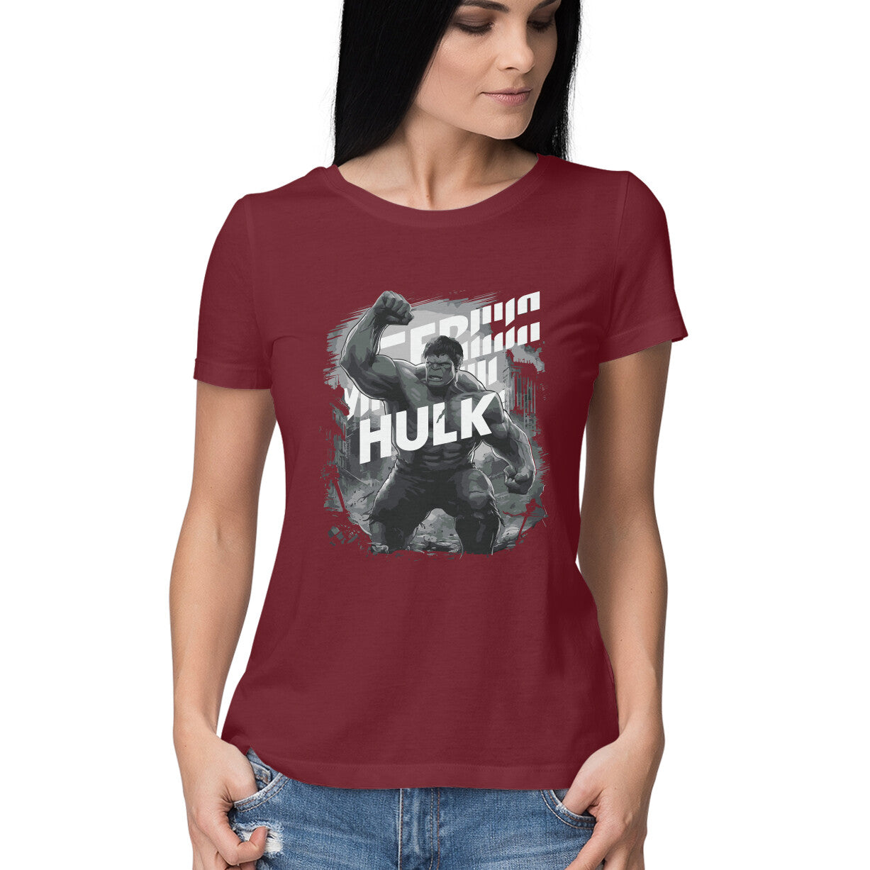 Half Sleeve Hulk Printed T-Shirt for Women