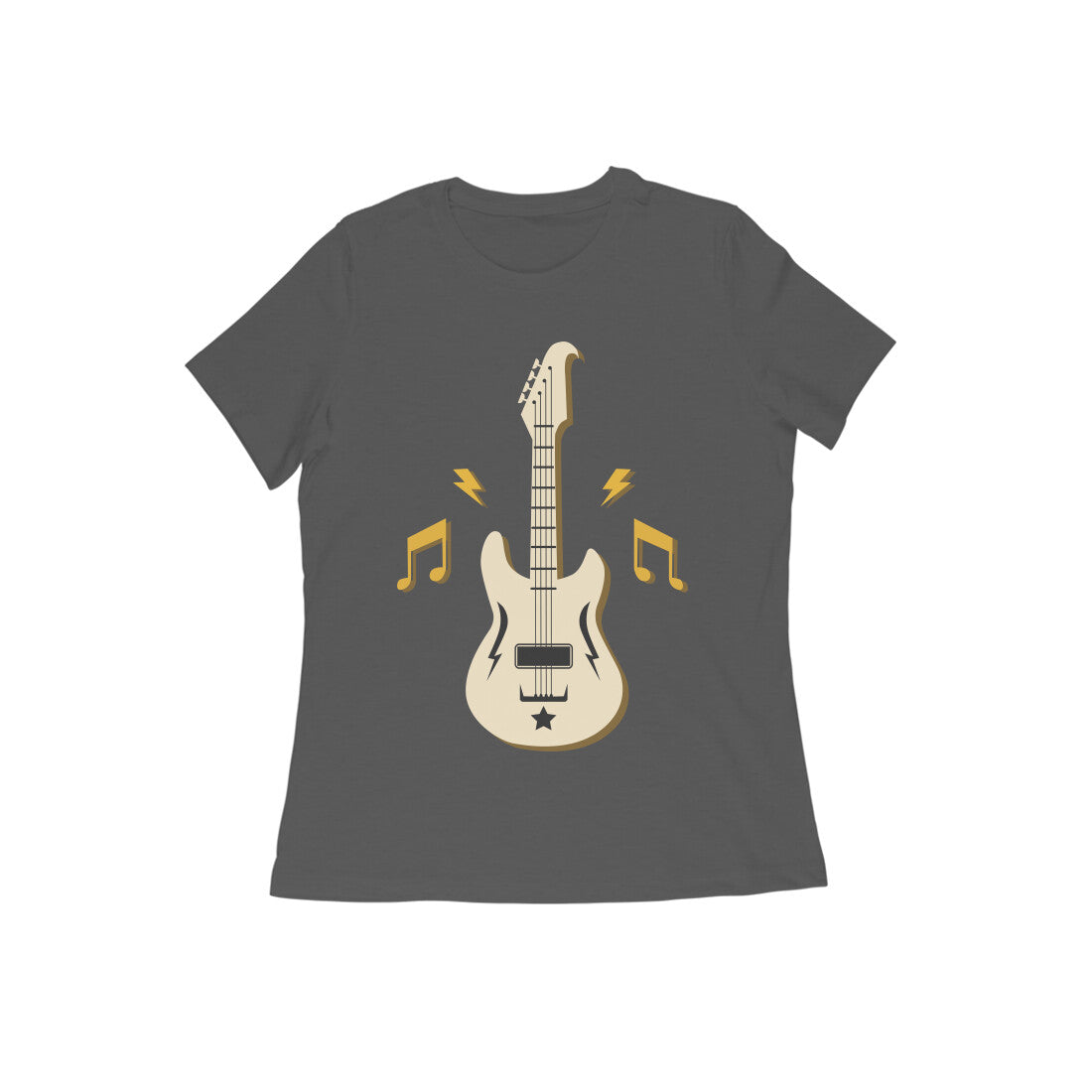Round Neck Guitar Printed T-shirt for Women