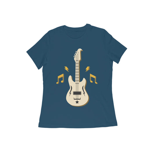 Round Neck Guitar Printed T-shirt for Women