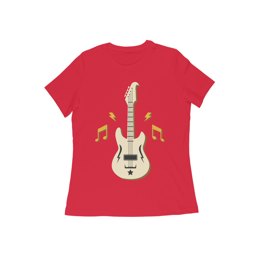 Round Neck Guitar Printed T-shirt for Women