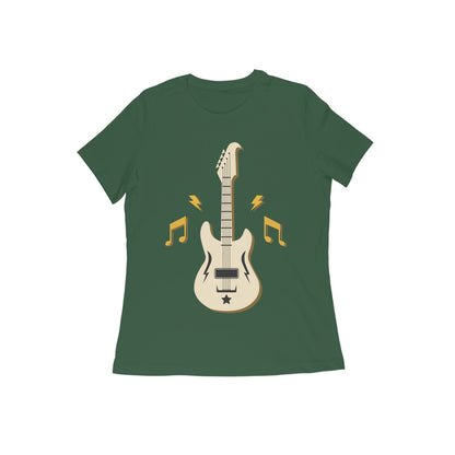 Round Neck Guitar Printed T-shirt for Women