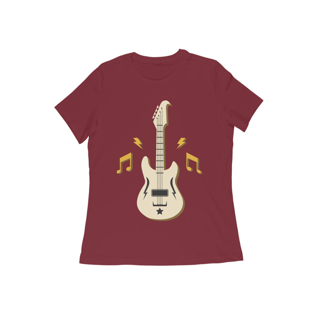 Round Neck Guitar Printed T-shirt for Women