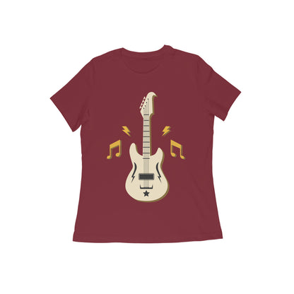 Round Neck Guitar Printed T-shirt for Women