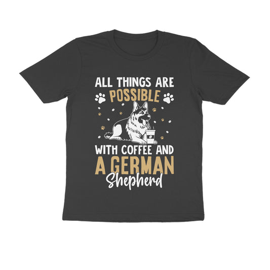 Coffee and German Shepherd Printed T-shirt for Men