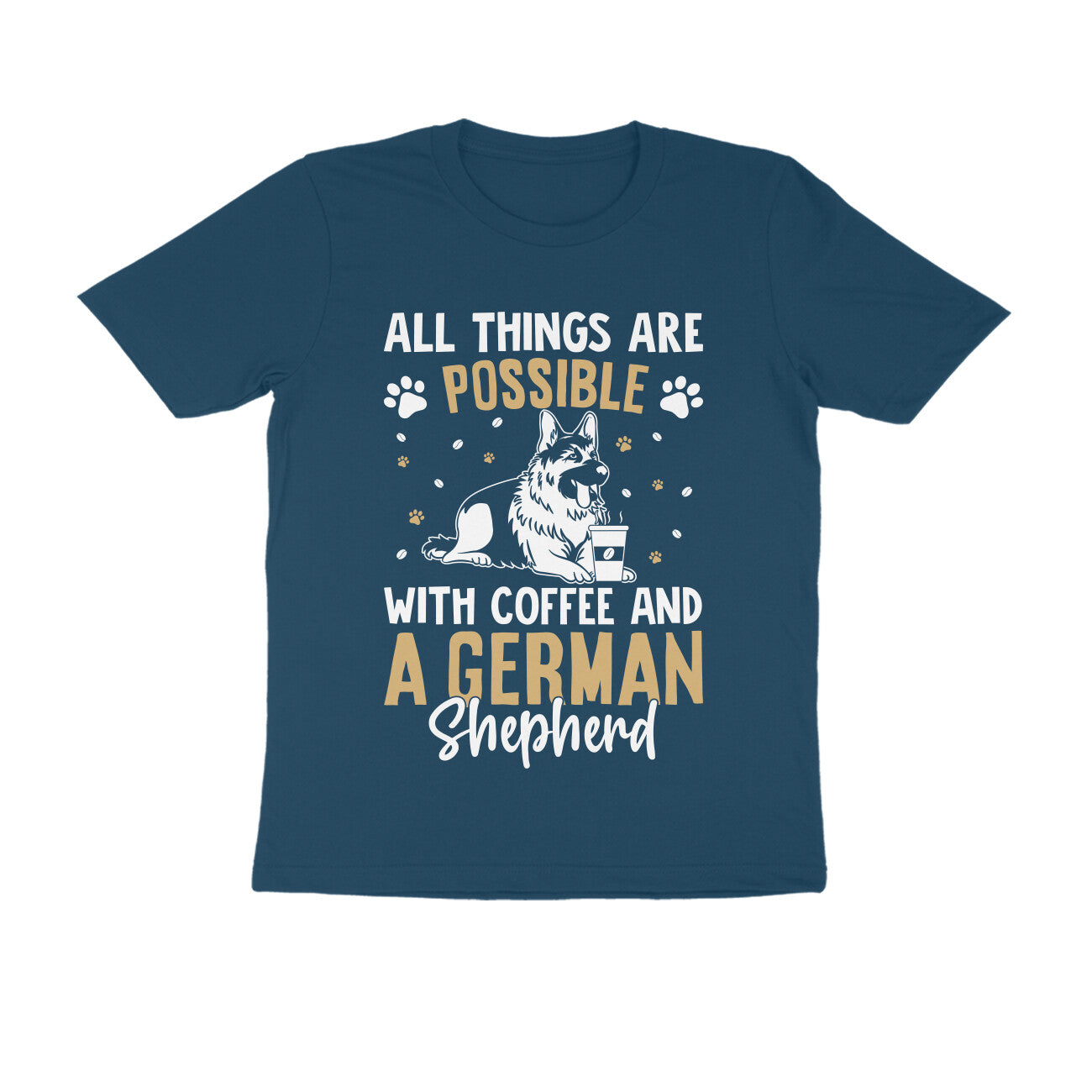 Coffee and German Shepherd Printed T-shirt for Men