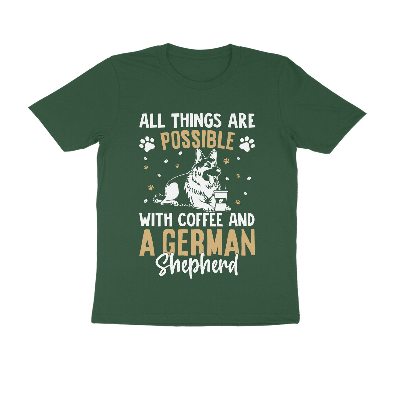 Coffee and German Shepherd Printed T-shirt for Men