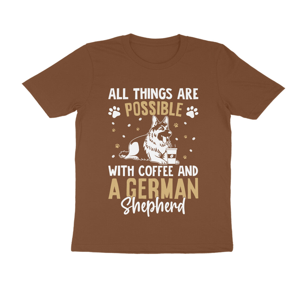 Coffee and German Shepherd Printed T-shirt for Men