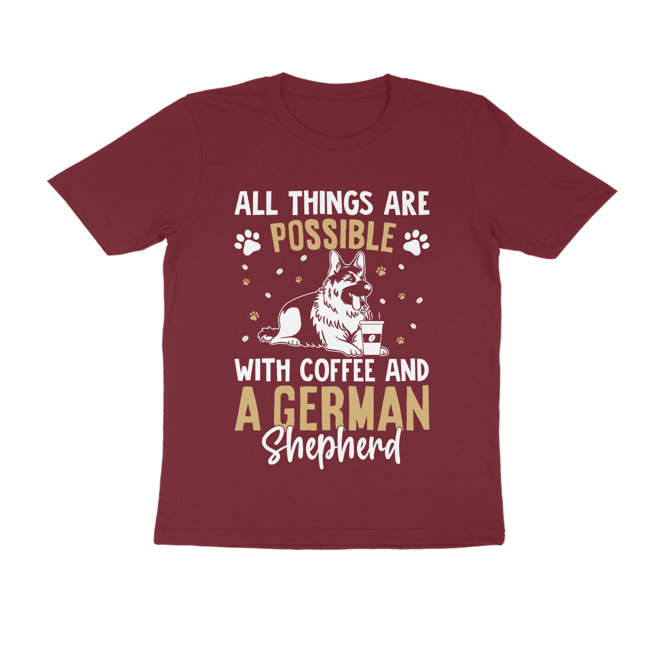 Coffee and German Shepherd Printed T-shirt for Men