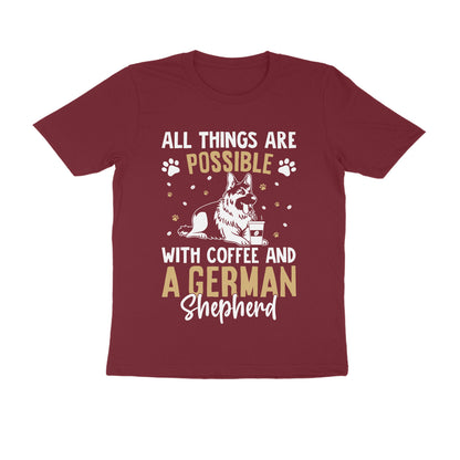 Coffee and German Shepherd Printed T-shirt for Men