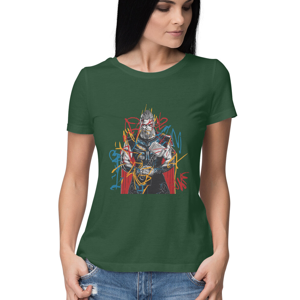 Round Neck Thor Graphic T-Shirt for Women