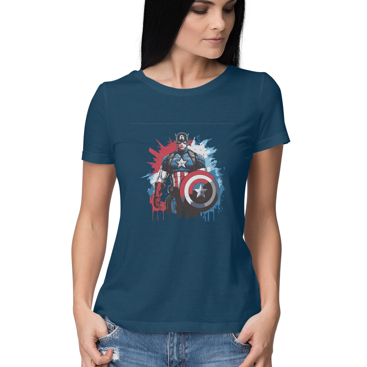 Round Neck Captain America T-Shirt for Women