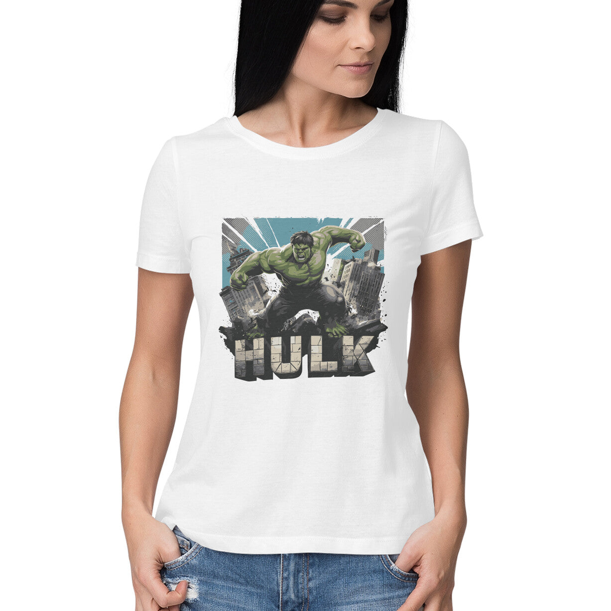 Round Neck Hulk Printed T-shirt for Women