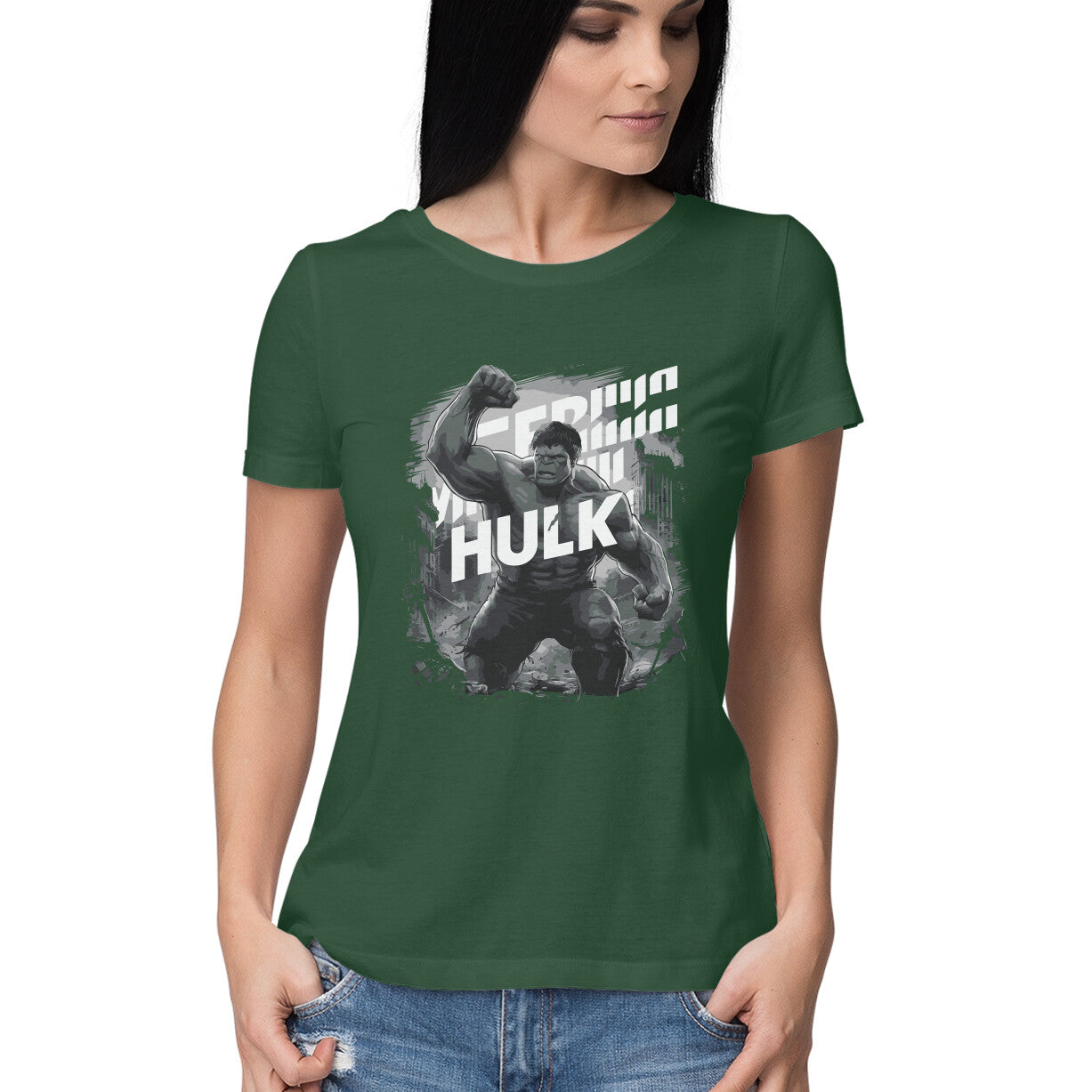 Half Sleeve Hulk Printed T-Shirt for Women